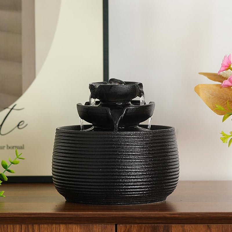 Andady Outdoor and Indoor Water Feature Fountain Waterfall Tabletop Desktop mini Ceramic Garden Fountain (Black A172) - Image 3